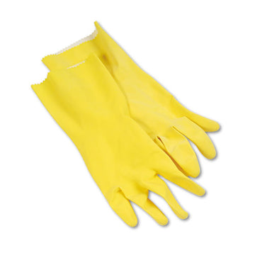 Boardwalk® Flock-lined Latex Cleaning Gloves, Large, Yellow, 12 Pairs freeshipping - TVN Wholesale